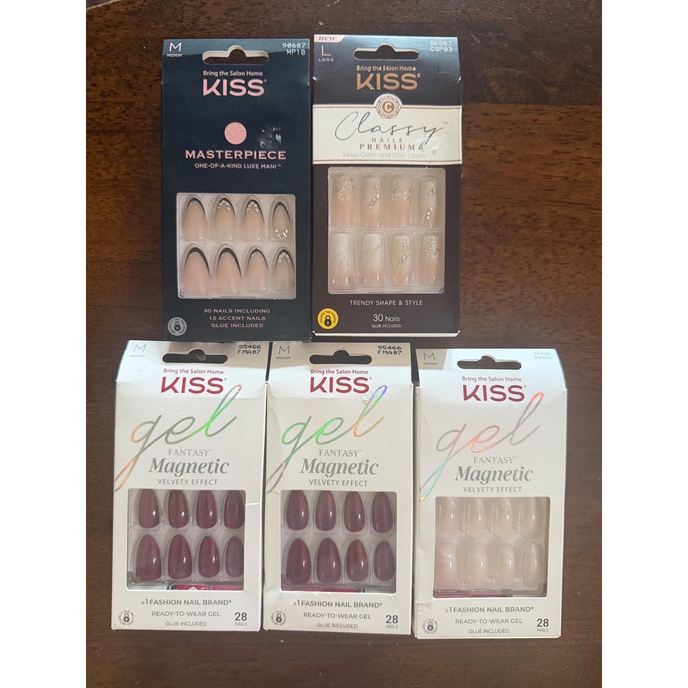 Kiss Press On Nails Bundle Gel Fantasy Magnetic Masterpiece Classy 5 Boxes NEW